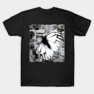 Butterfly Black and White Spray Paint Wall T-Shirt